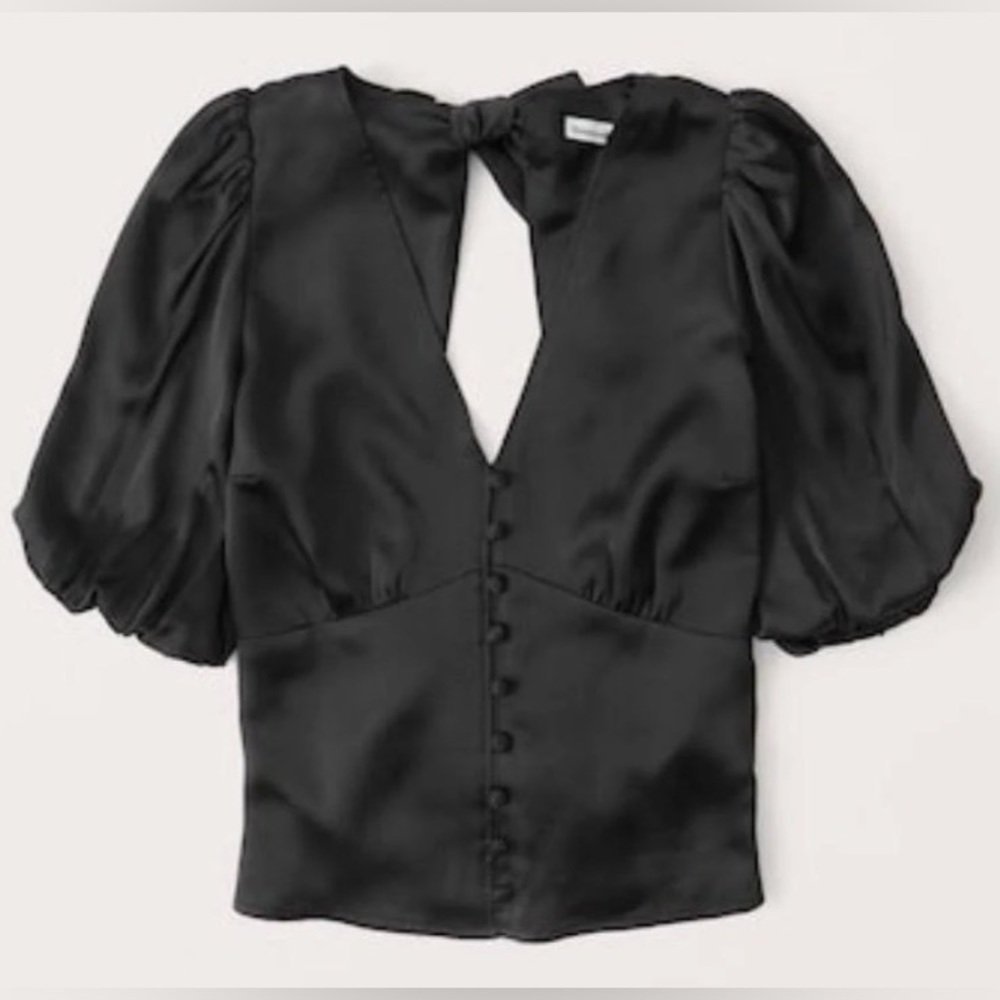 Abercrombie & Fitch Satin Short Puff Sleeve with Tie Back - Picture 2 of 4